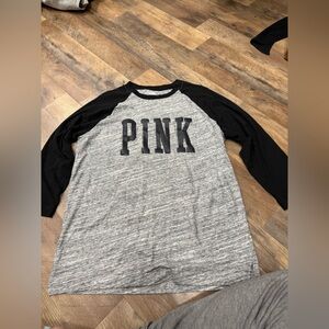 PINK Victoria's Secret Gray and Black Raglan Graphic Jersey